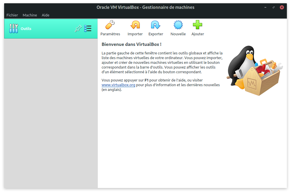 Accueil de VirtualBox