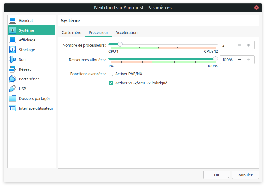 Configuration processeurs