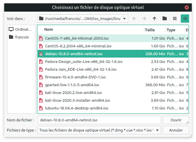Sélection de l'ISO