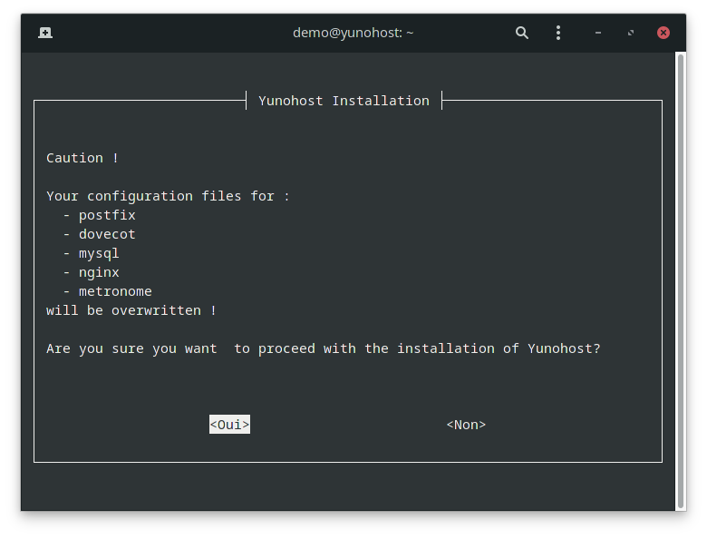 Début d'installation YunoHost