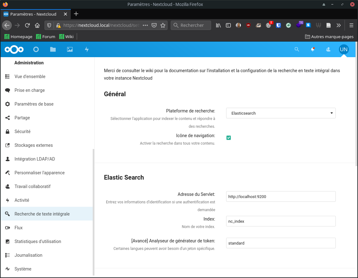 Configuration Elasticsearch