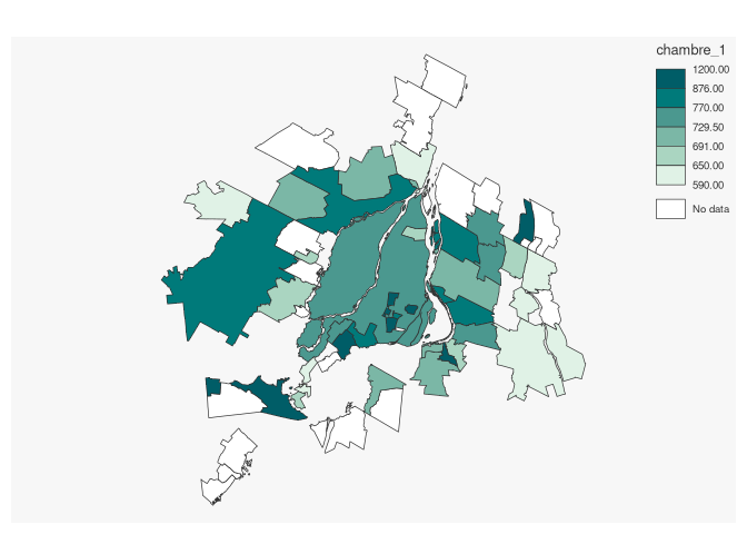 Carte du coût moyen des 3 1/2 — Montréal (mapsf)