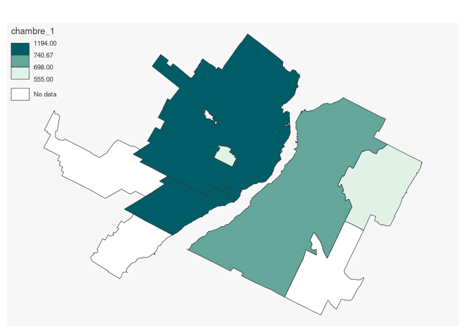 Carte du coût moyen des 3 1/2 — Québec (mapsf)